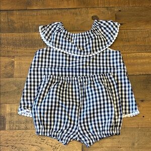 Classic Navy Gingham Ruffle Baby Romper